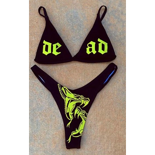 

Women's Bikini 2 Piece Swimsuit Push Up Triangle Print Abstract Letter Black Swimwear Padded Crop Top Strap Bathing Suits New Fashion Sexy / Sports / Padded Bras / Slim