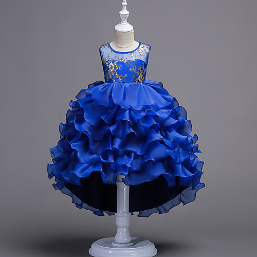 

Princess Sweep / Brush Train Junior Bridesmaid Dress Wedding Tulle Jewel Neck with Bow(s)