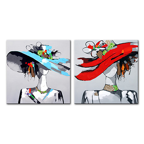 

Oil Painting Hand Painted Square Abstract People Modern Rolled Canvas (No Frame)