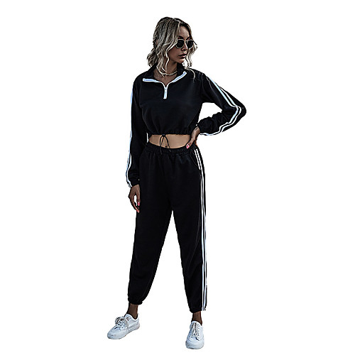 

Women's Basic Streetwear Plain Daily Two Piece Set Hoodies & Sweatshirts Tracksuit Pant Loungewear Jogger Pants Drawstring Patchwork Tops