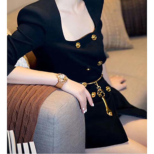 

Sheath / Column Little Black Dress Sexy Homecoming Cocktail Party Dress Scoop Neck Long Sleeve Short / Mini Spandex with Buttons 2021