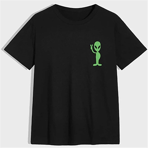 

Men's Unisex T shirt Shirt Hot Stamping Alien Plus Size Print Short Sleeve Casual Tops 100% Cotton Basic Casual Fashion Round Neck Black / Summer