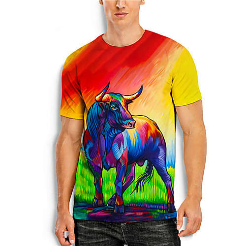

Men's Unisex T shirt 3D Print Graphic Prints Cow Bull Animal 3D Print Short Sleeve Daily Tops Basic Casual Round Neck Rainbow / Summer