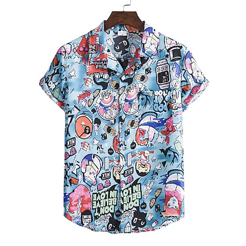 

Men's Shirt Other Prints Graphic Print Short Sleeve Casual Tops Hawaiian Light Blue