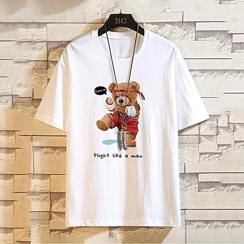 

Men's Unisex T shirt Hot Stamping Bear Animal Plus Size Print Short Sleeve Casual Tops 100% Cotton Basic Casual Fashion White