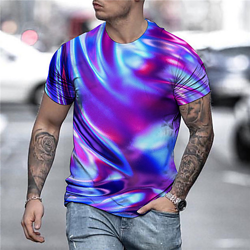 

Men's Tee T shirt Shirt 3D Print Graphic Prints Colorful Print Short Sleeve Daily Tops Casual Designer Big and Tall Round Neck Purple / Summer