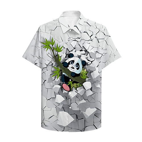 

Men's Shirt 3D Print Graphic Prints Panda Button-Down Print Short Sleeve Daily Tops Casual Hawaiian White
