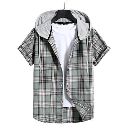 

Sweatshirt Shirt Men's Color Block Plain non-printing Patchwork Casual Short Sleeve Tops Green