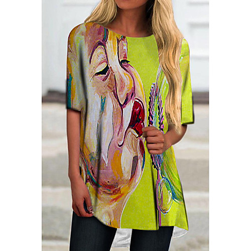 

Women's T Shirt Dress Tee Dress Short Mini Dress Blue Yellow Fuchsia Black Navy Blue Half Sleeve Color Block Geometric Print Spring Summer Round Neck Casual Holiday 2021 S M L XL XXL 3XL