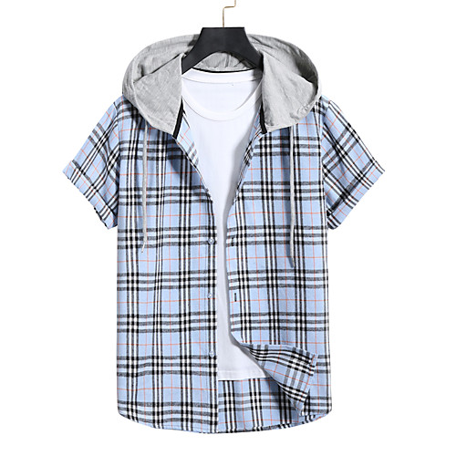 

Sweatshirt Shirt Men's Color Block Plain non-printing Patchwork Casual Short Sleeve Tops Blue
