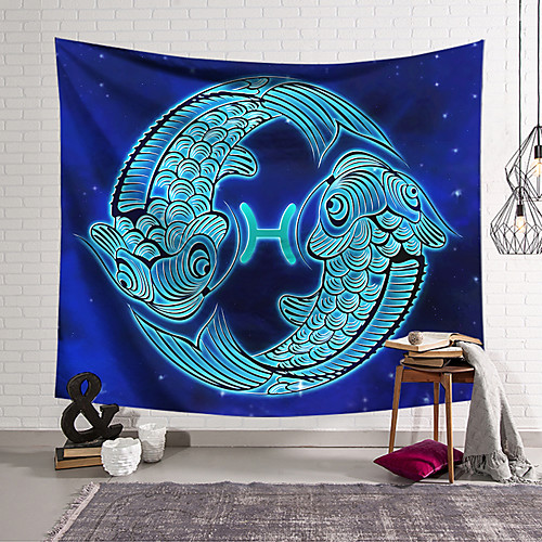 

Wall Tapestry Art Decor Blanket Curtain Hanging Home Bedroom Living Room Color blue Polyester Fish