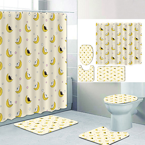 

Bathroom Shower Curtain & Mat Set Modern Polyester New Design