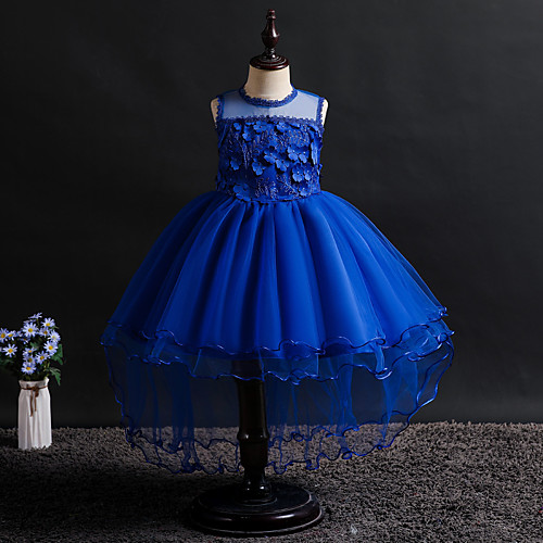 

Princess Asymmetrical Flower Girl Dresses Party Tulle Sleeveless Jewel Neck with Appliques