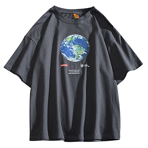

Men's Unisex T shirt Hot Stamping Graphic Prints Earth Plus Size Print Short Sleeve Casual Tops 100% Cotton Basic Casual Fashion Black Blue Gray