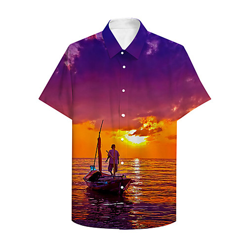 

Men's Shirt 3D Print Graphic 3D Button-Down 3D Print Short Sleeve Casual Tops Casual Hawaiian Purple