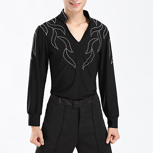 

Latin Dance Top Solid Crystals / Rhinestones Men's Training Performance Long Sleeve Natural Linen