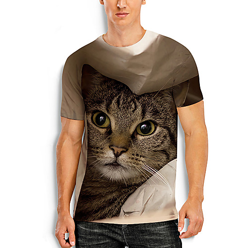 

Men's Tee T shirt Shirt 3D Print Cat Graphic Prints Animal Print Short Sleeve Daily Tops Basic Casual Brown