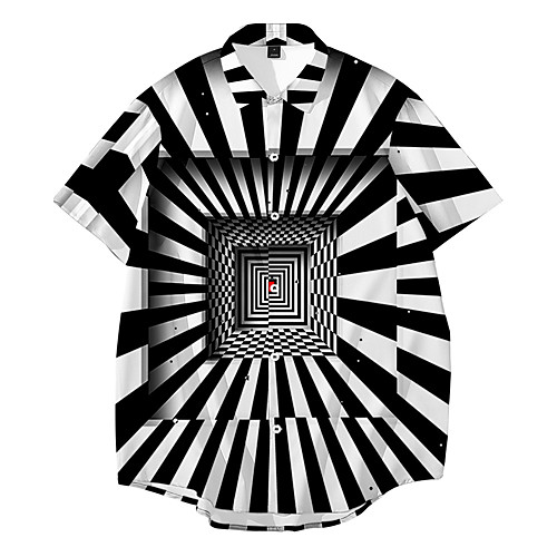 

Men's Shirt 3D Print Optical Illusion 3D Print Button-Down Short Sleeve Casual Tops Casual Fashion Breathable Comfortable Black / Sports