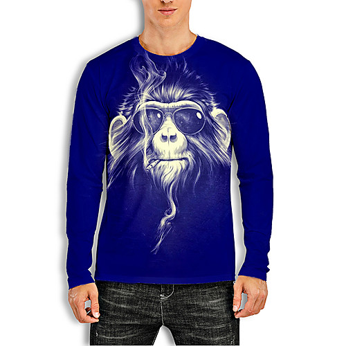 

Men's Tees T shirt 3D Print Graphic Prints Orangutan Animal Print Long Sleeve Daily Tops Basic Casual Blue