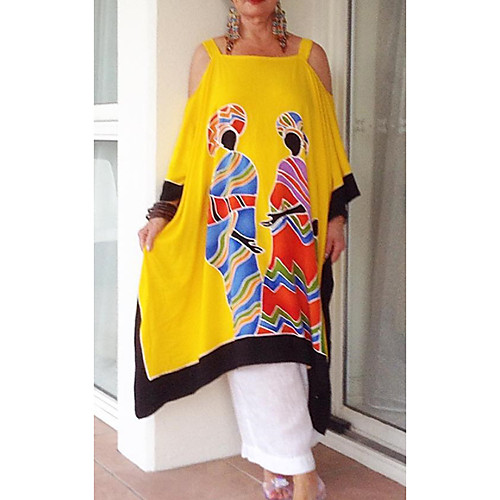 

Women's Swing Dress Midi Dress Yellow White Red Long Sleeve Print Print Summer Square Neck Casual Loose 2021 S M L XL XXL 3XL
