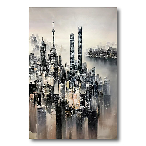 

Stretched Oil Painting Hand Painted Canvas Abstract Comtemporary Modern High Quality Building City Ready to Hang