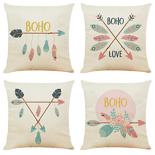 

4 pcs Faux Linen Pillow Cover, Holiday Simple Classic Square Zipper Traditional Classic