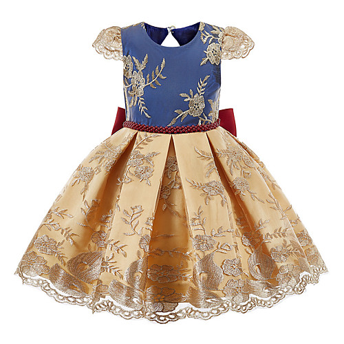 

Princess Knee Length Junior Bridesmaid Dress Party Lace Jewel Neck with Sash / Ribbon