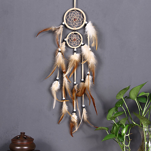 

Boho Dream Catcher Handmade Gift Wall Hanging Decor Art Ornament Craft Feather 2 Circles Bead for Kids Bedroom Wedding Festival 509cm