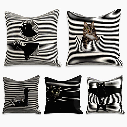 

Cushion Cover 5PCS Faux Linen Soft Print Square Throw Pillow Cover Cushion Case Pillowcase for Sofa Bedroom 45 x 45 cm (18 x 18 Inch) Superior Quality Mashine Washable