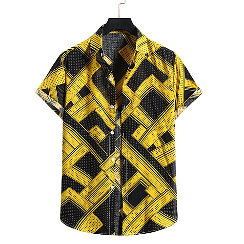 

Men's Shirt Other Prints Geometry Print Short Sleeve Casual Tops Hawaiian Button Down Collar Yellow Red