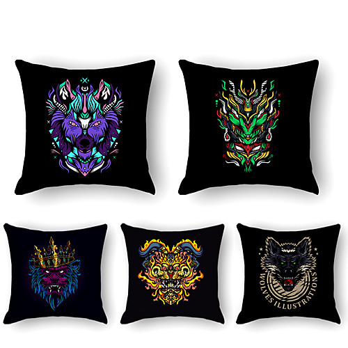 

Cushion Cover 5PCS Linen Soft Print Square Throw Pillow Cover Cushion Case Pillowcase for Sofa Bedroom 45 x 45 cm (18 x 18 Inch) Superior Quality Mashine Washable