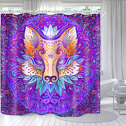 

Colored Three-Eyed Fox Digital Printing Shower Curtain Shower Curtains Hooks Modern Polyester New Design 72 Inch