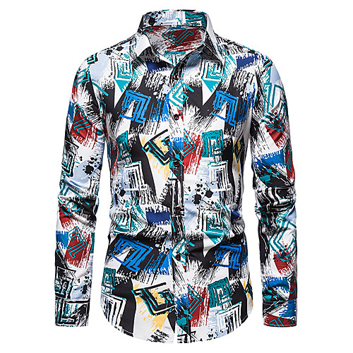 

Men's Shirt Other Prints Graphic Long Sleeve Casual Tops Casual Blue Green
