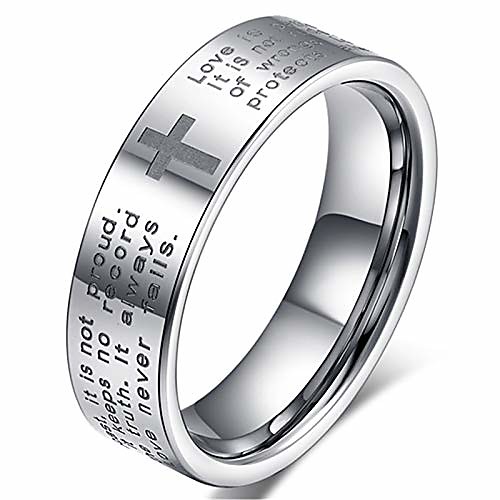 

fashion month men women 8mm tungsten carbide engraved english bible lords prayer white ring cross band for her him size 6