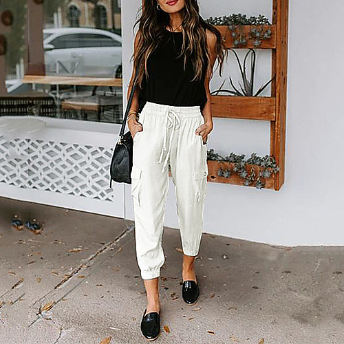 

Women's Streetwear Chino Comfort Loose Casual Weekend Chinos Pants Plain Ankle-Length Elastic Waist High Waist Pink Purple Gray White Black