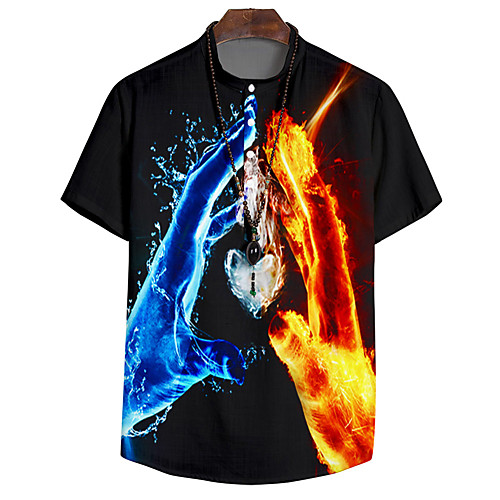 

Shirt Men's Lightning 3D Print Button-Down 3D Print Casual Short Sleeve Tops Casual Fashion Breathable Comfortable Black
