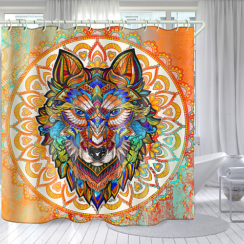 

Round Wolf Head Totem Digital Printing Shower Curtain Shower Curtains Hooks Modern Polyester New Design 72 Inch