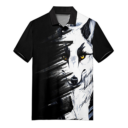 

Men's Golf Shirt 3D Print Wolf Animal Button-Down Print Short Sleeve Casual Tops Casual Fashion Soft Breathable Black / Sports