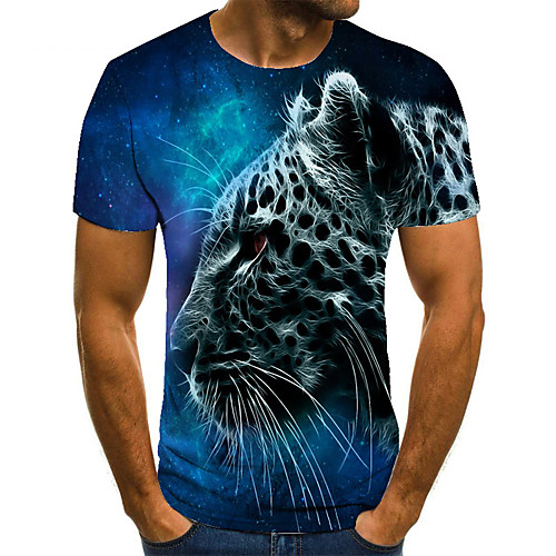 

Men's T shirt Shirt 3D Print Animal 3D Print Print Short Sleeve Casual Tops Casual Fashion Round Neck Blue