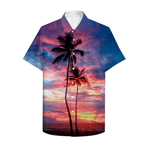 

Men's Shirt 3D Print Graphic Prints Landscape Button-Down Print Short Sleeve Daily Tops Casual Hawaiian Fuchsia / Summer