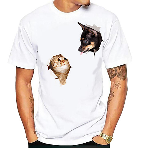 

Men's Tee T shirt Shirt Hot Stamping Cat Graphic Prints Animal Print Short Sleeve Dailywear Tops Simple Basic Casual Cute White
