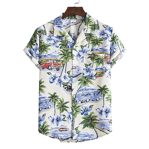 

Men's Shirt Other Prints Tree Print Short Sleeve Casual Tops Hawaiian Classic Collar White / Summer / Beach