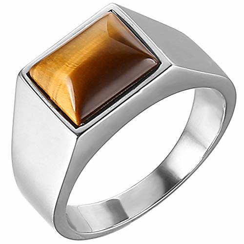 

Stainless Steel Tiger Eye Signet Ring (Silver, 11)