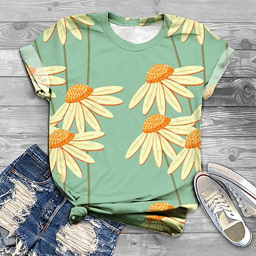 

Women's Plus Size Tops T shirt Floral Graphic Print Short Sleeve Crewneck Green Big Size XL XXL 3XL 4XL 5XL / Holiday