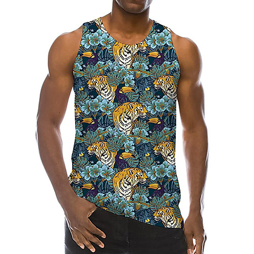 

Men's Tank Top Undershirt 3D Print Tiger 3D Print Sleeveless Daily Tops Casual Beach Green