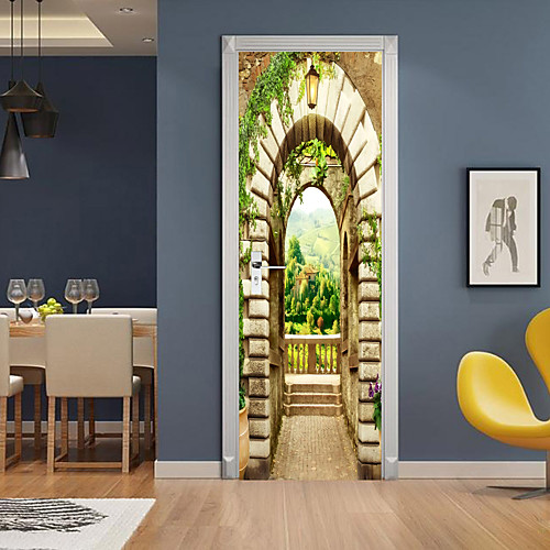 

3D 2pcs Self-adhesive Creative Door Stickers Living Room Bedroom Diy Decorative Home Waterproof Wall Stickers 77x200cm
