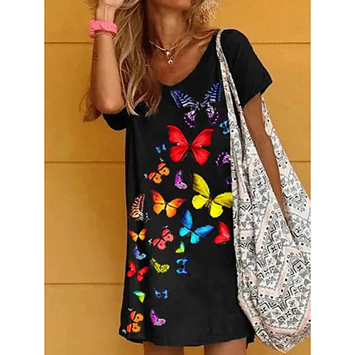 

Women's A Line Dress Short Mini Dress Black Short Sleeve Print Print Summer Round Neck Casual Loose 2021 S M L XL XXL