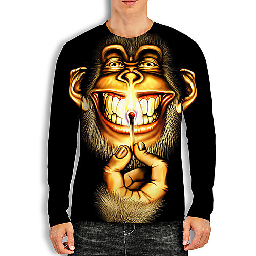 

Men's Tee T shirt Shirt 3D Print Graphic Prints Orangutan Animal Print Long Sleeve Daily Tops Basic Casual Black