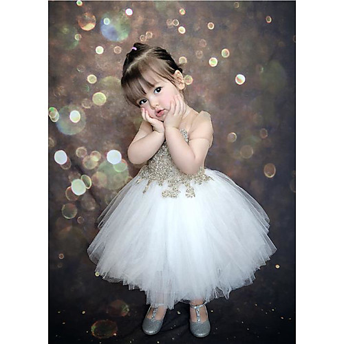 

Princess Knee Length Flower Girl Dresses Party Tulle Short Sleeve Jewel Neck with Appliques