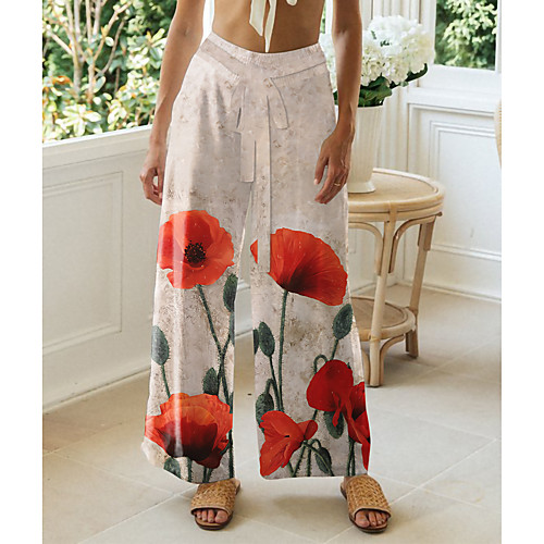 

Women's Basic Chino Comfort Casual Going out Pants Pants Flower / Floral Graphic Prints Short Elastic Drawstring Design Print White